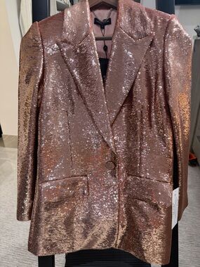 NADINE MERABI Rose Gold Sequin Blazer